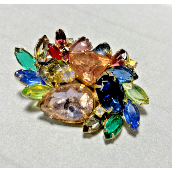 40s Designer Multi-Color 3" Brooch/Pin Sparkly Vibrant Colorful - Picture 3 of 13